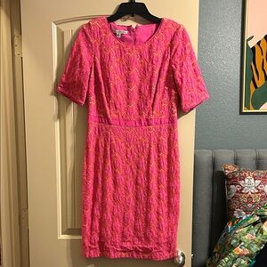 Maggy London Vibrant Pink Lace Midi Dress